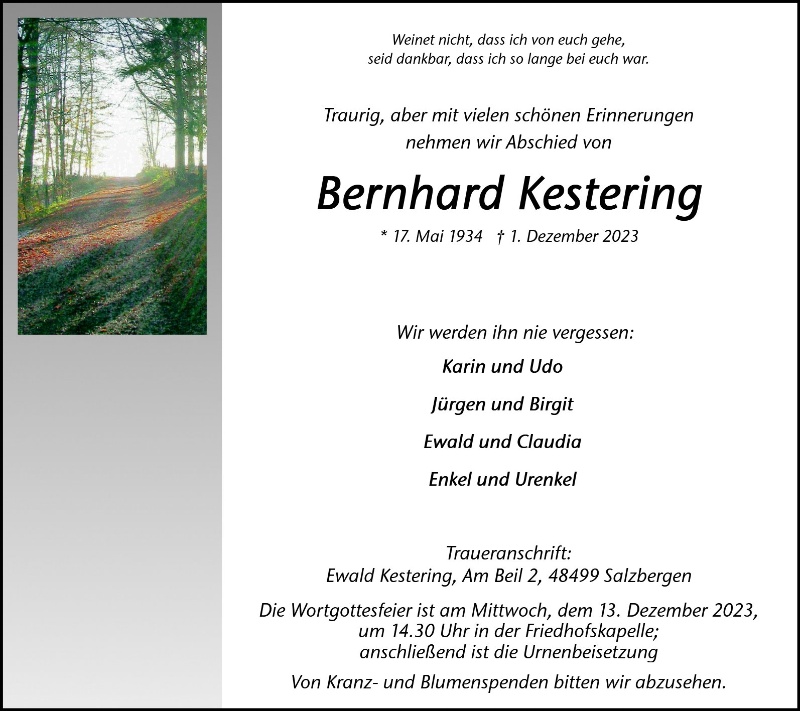 Erinnerungsbild für Bernhard Kestering